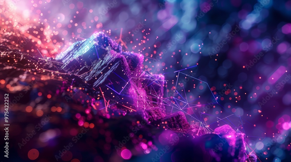 Poster vibrant abstract crystal formations illuminated with colorful neon lights, creating a mesmerizing vi
