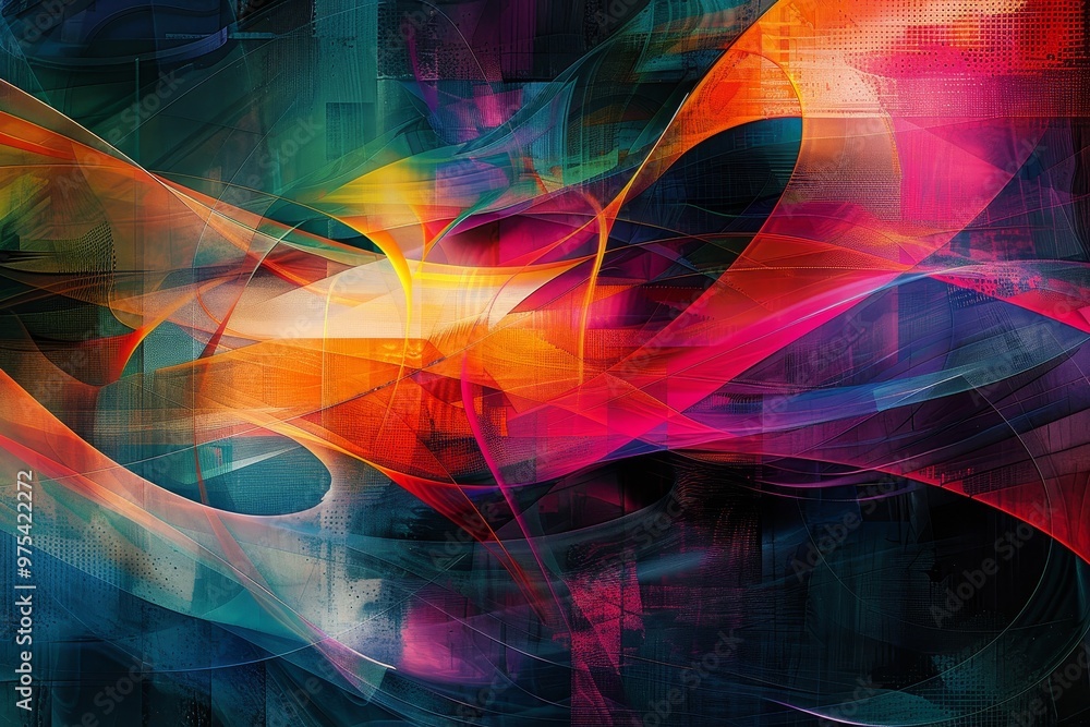 Poster vibrant abstract design featuring colorful swirls and dynamic shapes, perfect for modern art project