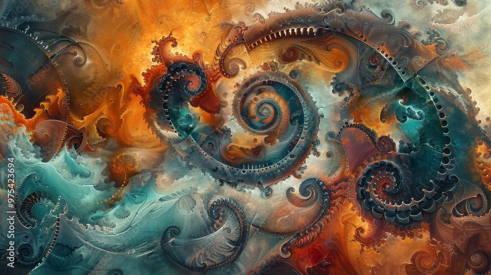 Poster a captivating abstract swirl of colors and shapes, blending vibrant hues to create a mesmerizing vis