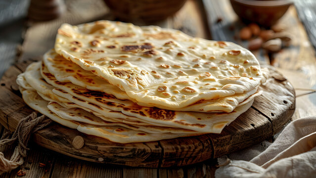 Uzbek flatbread lavash displayed on a wooden surface