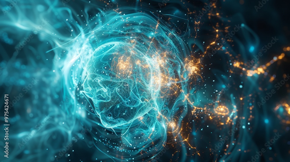 Poster a mesmerizing abstract representation of cosmic energy with glowing particles and intricate swirls, 
