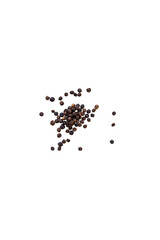 Dried whole seed of black pepper isolated on a transparent background without shadow seen from above, top view, png