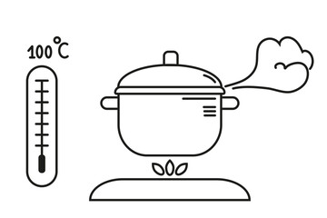 Boiling point. The pan is boiling on a gas burner. Kitchen.	