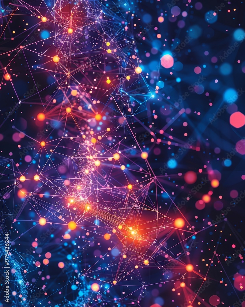 Poster a vibrant abstract background featuring glowing lines and dots, perfect for technology and science t