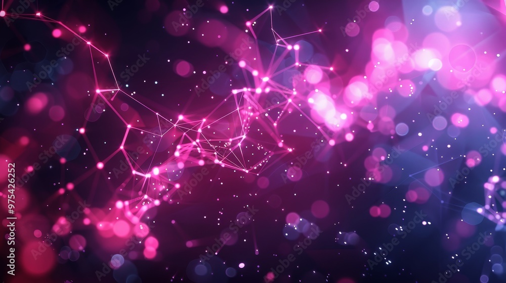Poster a vibrant abstract background featuring interconnected lines and glowing particles in pink and purpl