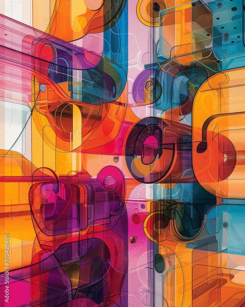Poster a vibrant abstract design featuring flowing lines and colorful shapes that create a dynamic visual e