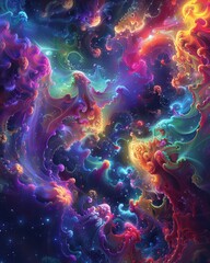 A vibrant cosmic nebula swirling with rich colors, creating a mesmerizing abstract space landscape.