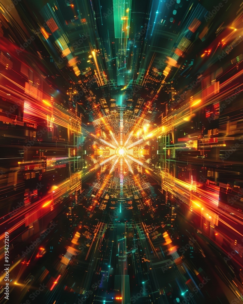 Poster a vibrant explosion of color and light, creating a dynamic visual effect that evokes energy and futu