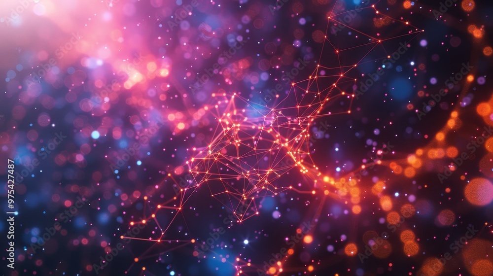 Poster A vibrant network of colorful particles and lights creating a captivating cosmic abstract scene.