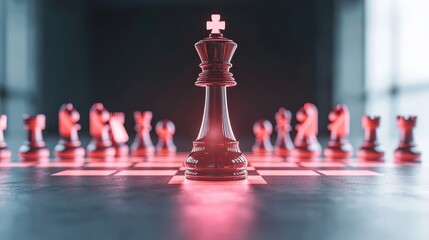 A chess game with a red king on the board
