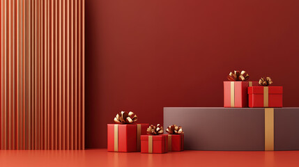 podium decorated with gift boxes and festive ambiance, for e-commerce promotion 