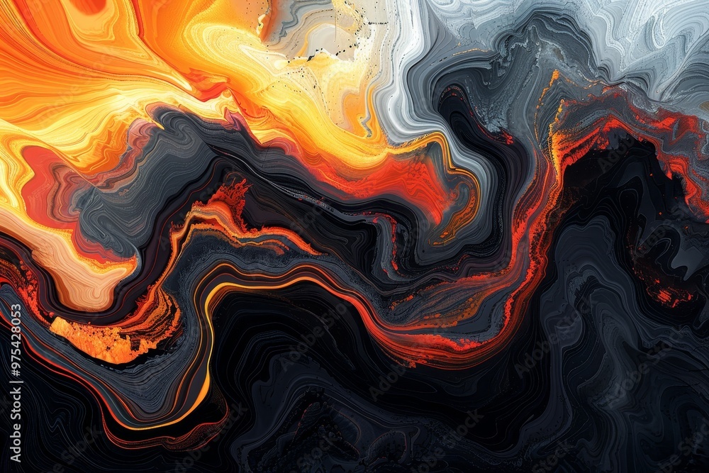 Aufkleber abstract art featuring dynamic swirls of orange, black, and gray, creating a vivid and expressive vi
