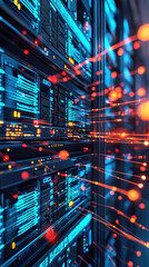 Fototapeta premium Secure network system with encrypted data streams showcases vibrant data flow and advanced technology. image captures essence of modern data management and cybersecurity
