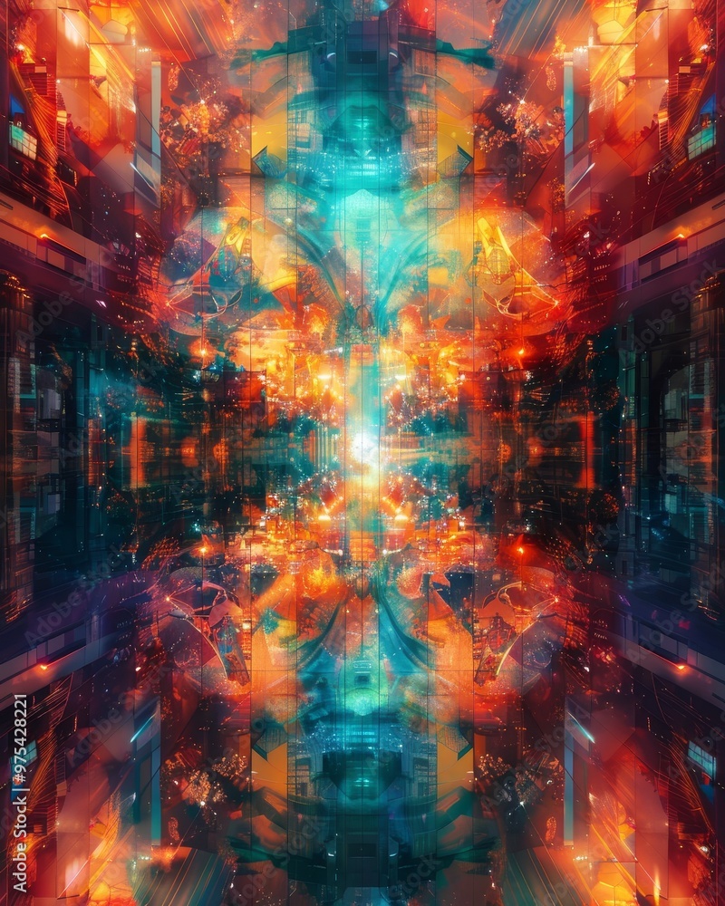 Poster abstract digital artwork featuring vibrant colors and dynamic patterns, creating a mesmerizing visua
