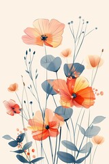 Naklejka premium Modern floral design with abstract shapes and botanical elements in soft pastel hues
