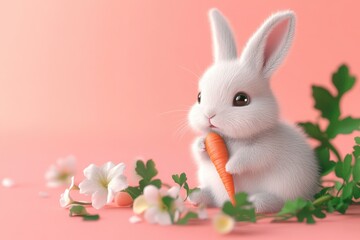 Obraz premium Small white rabbit eating carrot