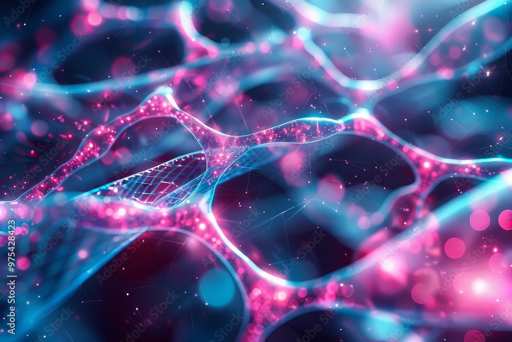 Poster abstract network background with glowing dots and lines in vibrant colors, representing connectivity