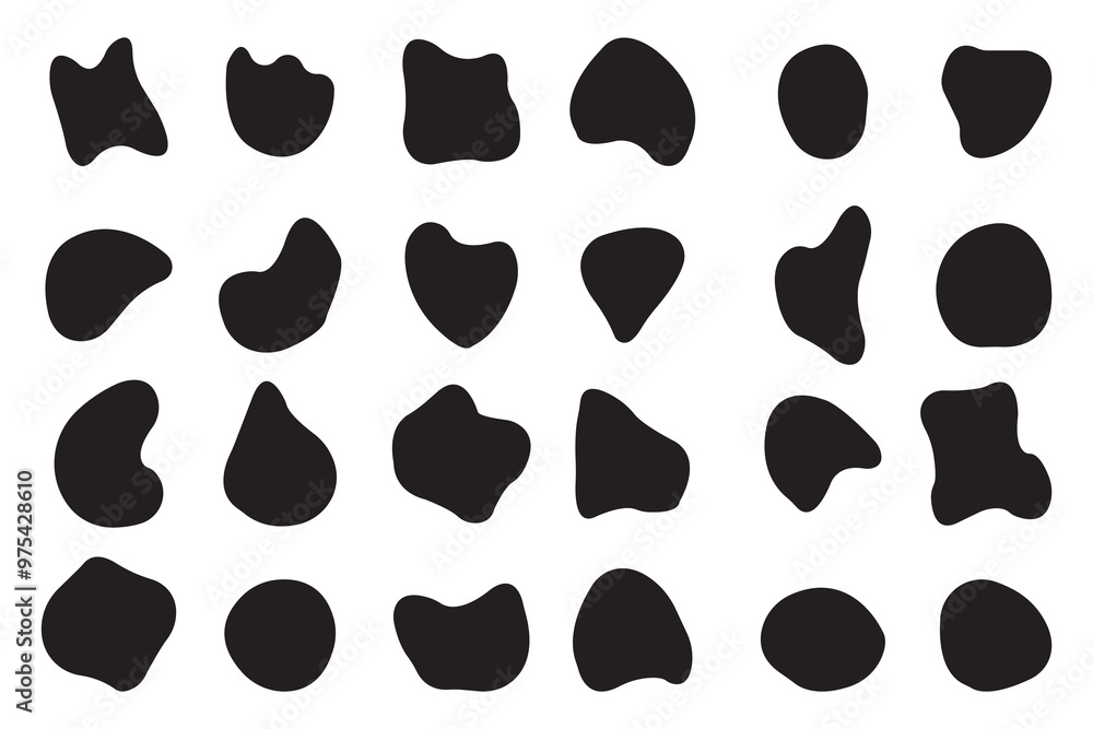 Poster random blob shapes. black cube drops. organic black blobs irregular shape. liquid shadows random sha