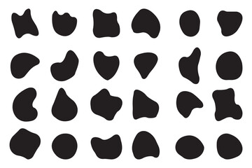 Fototapeta premium Random blob shapes. Black cube drops. Organic black blobs irregular shape. liquid shadows random shapes. Black cube drops simple shapes. Basic stains isolated elements