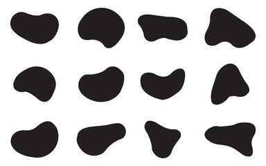 Random blob shapes. Black cube drops. Organic black blobs irregular shape.  liquid shadows random shapes. Black cube drops simple shapes. Basic stains isolated elements