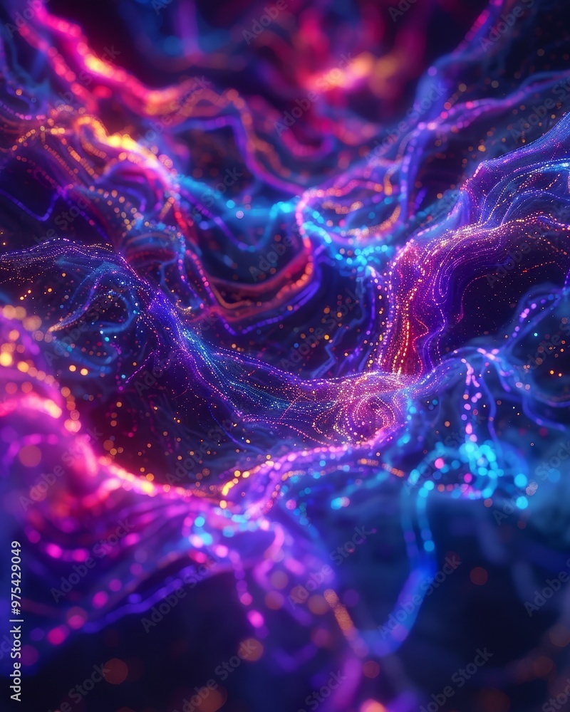 Poster an abstract representation of vibrant colors and flowing patterns, creating a mesmerizing visual eff