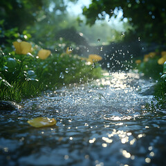 rain on yellow flowers AI generated