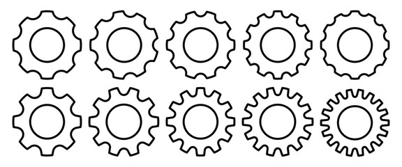 Set gears label and badges line black icon collections. Wheel cogwheel vector. Black template for vintage, patch, insignias, overlay. Vector illustration.