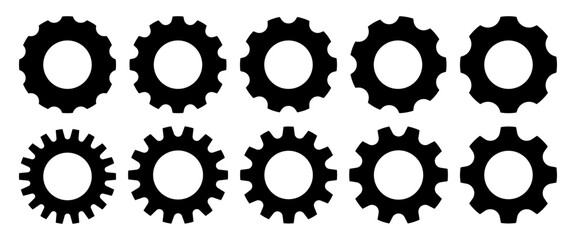 Set gears label and badges line black icon collections. Wheel cogwheel vector. Black template for vintage, patch, insignias, overlay. Vector illustration.