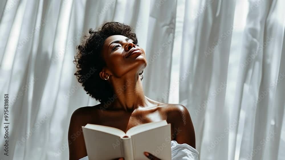 Poster Woman Enjoying Sunlight While Reading a Book in a Cozy Setting Generative AI