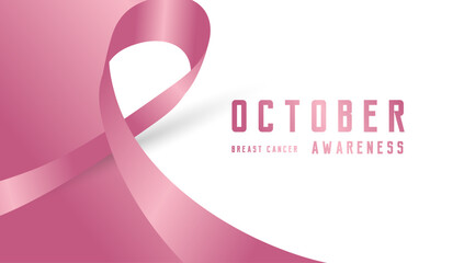 A Pink Heart ribbon with text Breast cancer awareness. Breast Cancer Awareness banners design. Breast Cancer Awareness Month. Pink October. Breast cancer awareness
