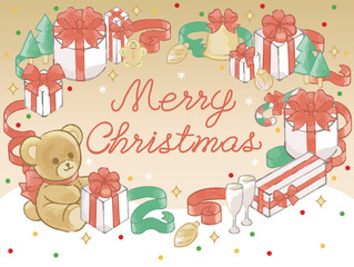 クリスマス　手描き　水彩　フレーム　文字　背景　かわいい　コピースペース　イラスト素材