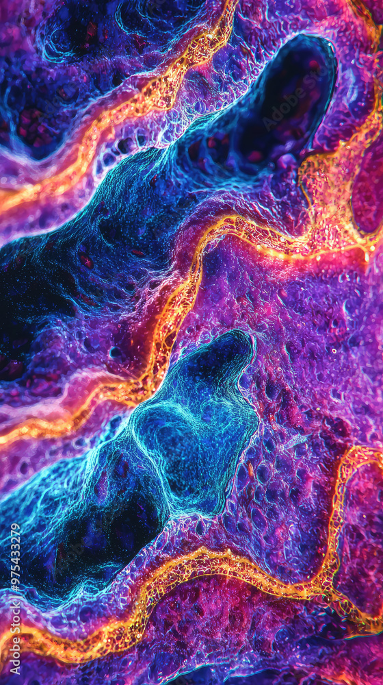 Poster vibrant and intricate patterns showcase surface of human tongue, revealing mesmerizing blend of colo