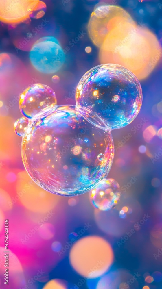 Poster colorful soap bubbles with bokeh effect, abstract background. dreamy and playful atmosphere concept