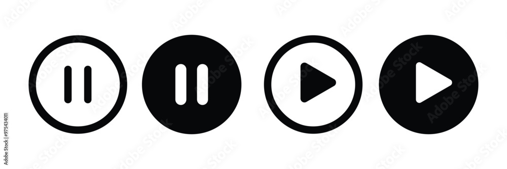 Poster media player button icons set. paly & pause icon collections. ui elements. music player buttons. vid