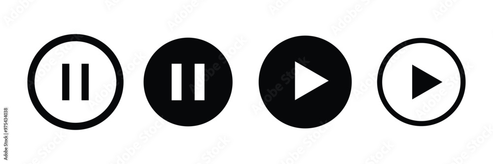 Poster play and pause buttons icon set, ideal for media player. . elements for video streaming app. vector 