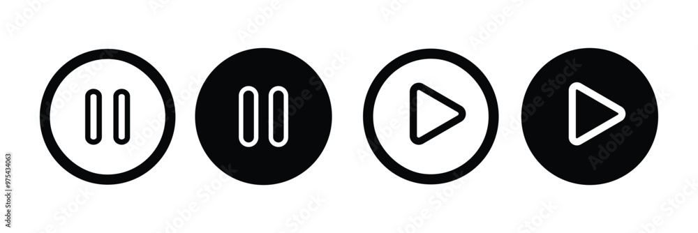 Poster play and pause buttons icon set, ideal for media player. . elements for video streaming app. vector 