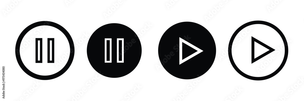 Poster play and pause buttons icon set, ideal for media player. . elements for video streaming app. vector 