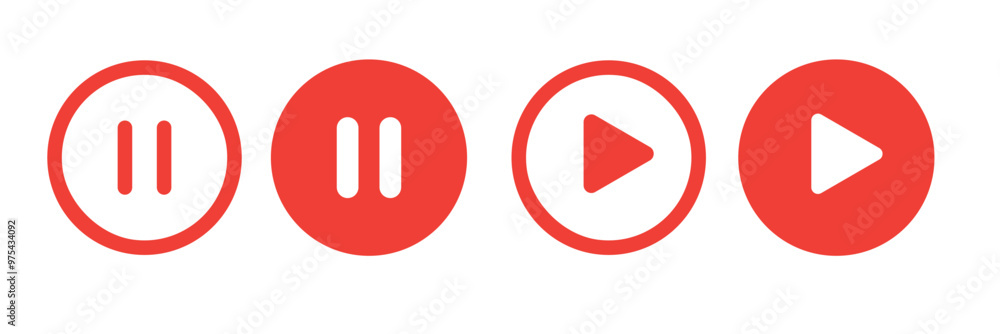 Poster play and pause buttons icon set, ideal for media player. . elements for video streaming app. vector 