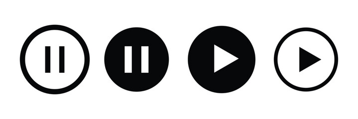 play and pause buttons icon set, ideal for media player. . Elements for video streaming app. vector  icon 