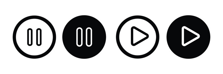 play and pause buttons icon set, ideal for media player. . Elements for video streaming app. vector  icon 