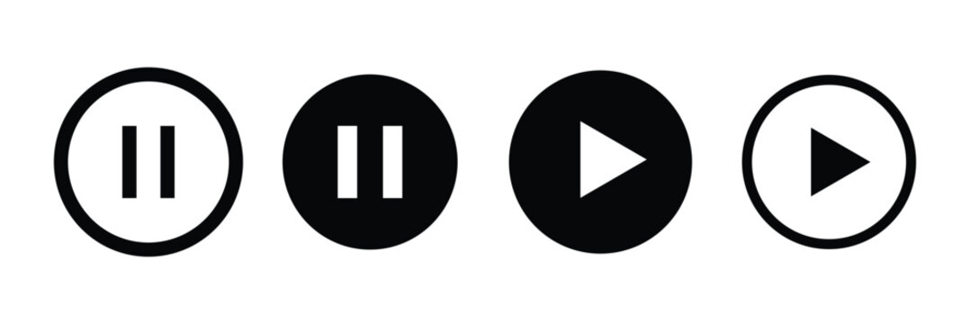 play and pause buttons icon set, ideal for media player. . Elements for video streaming app. vector  icon 