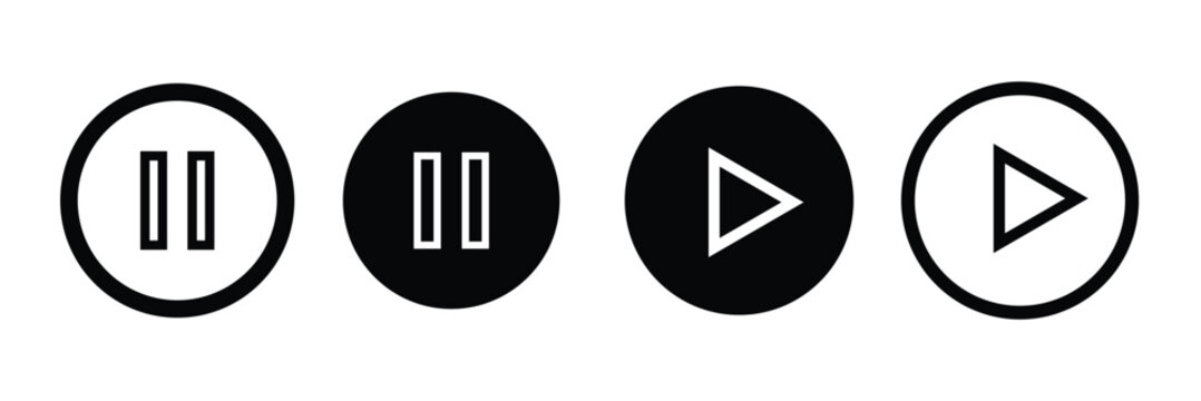 play and pause buttons icon set, ideal for media player. . Elements for video streaming app. vector  icon 