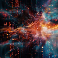 Naklejka premium Abstract representation of digital data flow with bright colors and vibrant energy, perfect for technology themes.