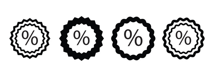 Discount icon circles with percentage sign in center in outline. Percentage, Percent or Discount simple icons set designed.