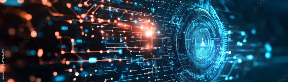 Poster abstract digital technology background with futuristic interface and circuit board design