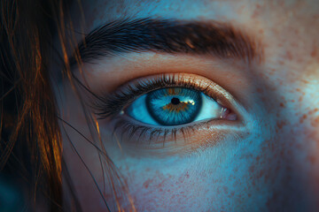 Close-up of a Woman's Beautiful Blue Eyes