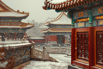In winter, the palace hangs red lanterns to welcome the Chinese New Year