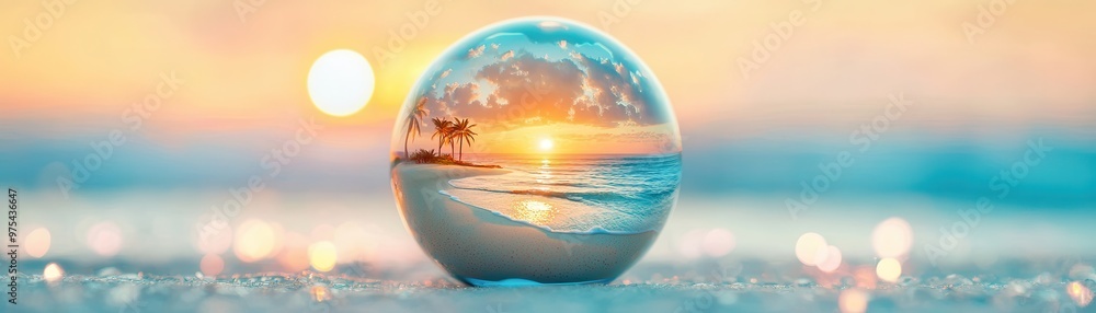 Canvas Prints Tropical Sunset in a Glass Sphere.