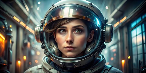 woman wearing pilot helmet futuristic 3d look sci-fi