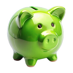 Green piggy bank isolated on transparent background